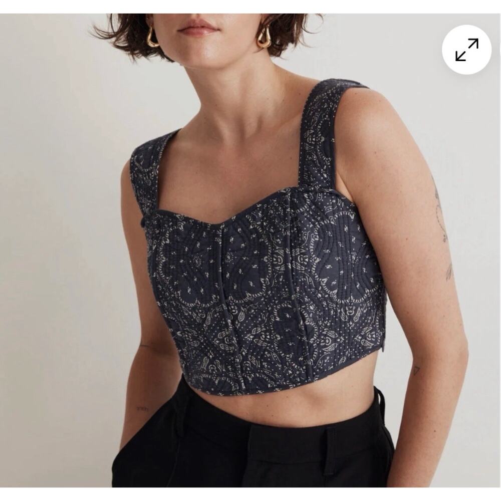 Madewell Quilted Crop Top Bandana Print Boho Cottagecore 0